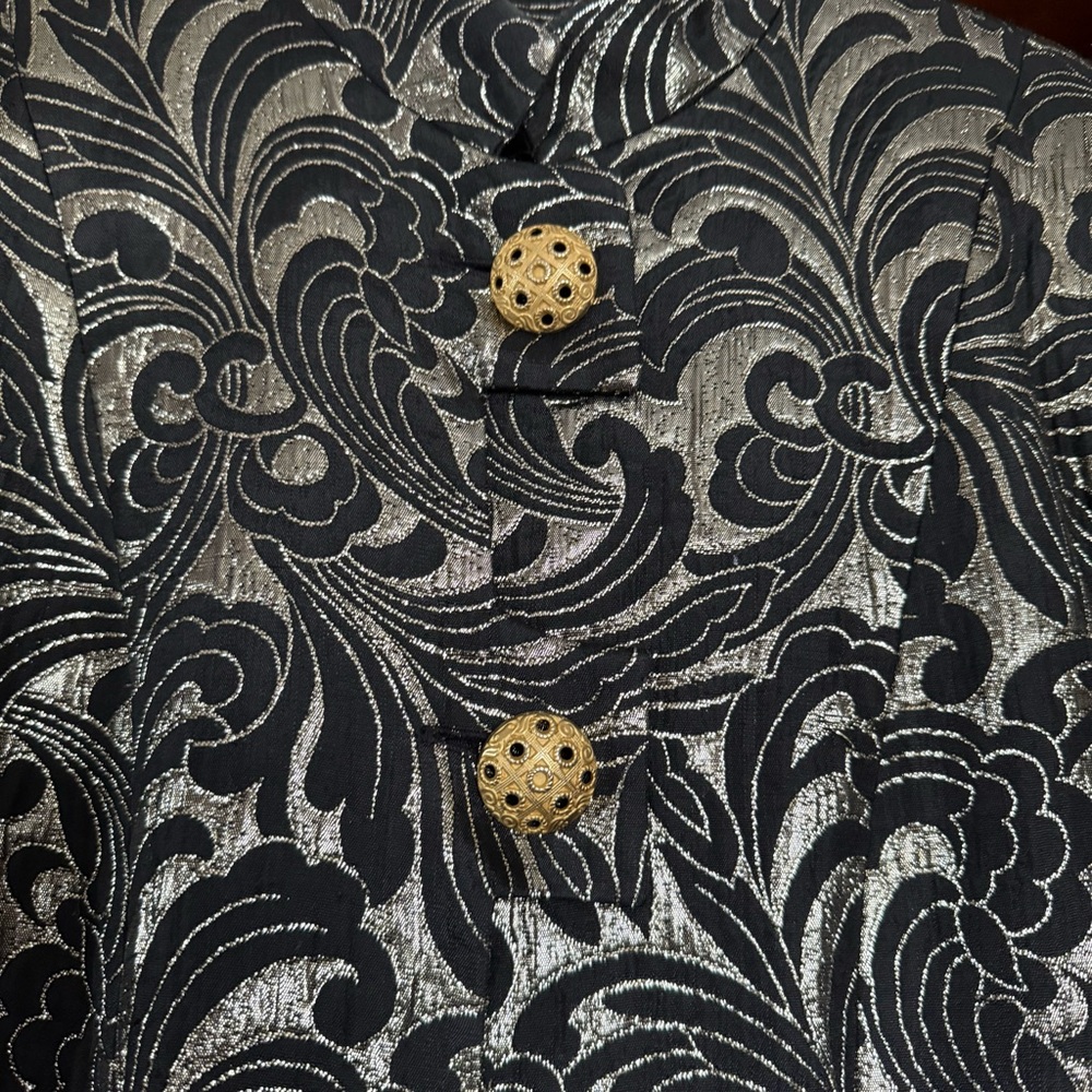 Vintage Handmade Damask Filigree with Gold Brocade Button Jacket Women’s Medium - Picture 4 of 5